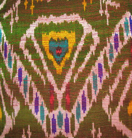 HANDMADE UZBEK SILK IKAT ALO BAKHMAL VELVT FABRIC #7948  