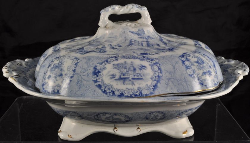 Ridgway Blue Transfer Oriental Covered Server 19th cen  