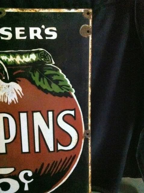 Old Vintage Vitreous Porcelain Enamel Sign   TRAISERS PIPPINS 5 