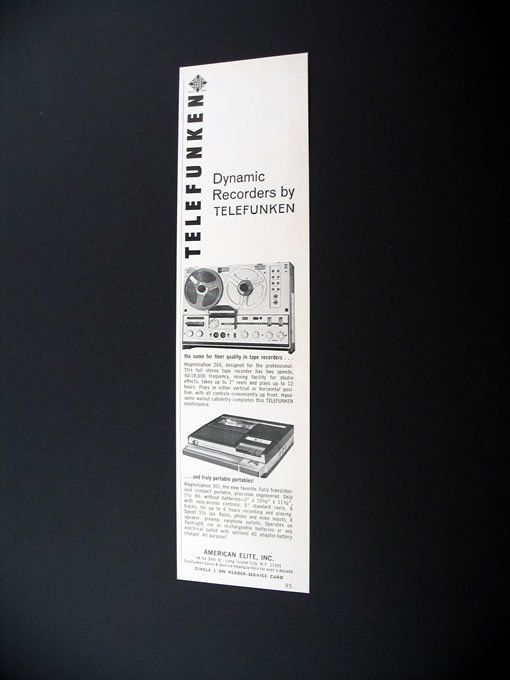 Telefunken Magnetophon 204 & 301 Recorder 1966 print Ad  