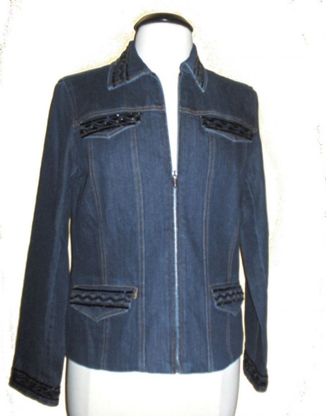 JONES NEW YORK SIGNATURE ZIPPERED DENIM JACKET SIZE M  