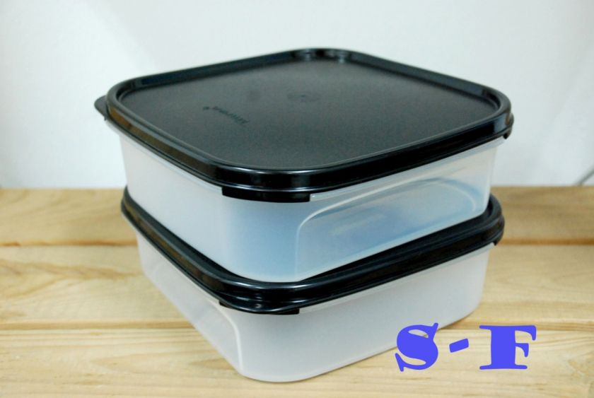 TUPPERWARE Modular Mates MM 1.2L Black Square I Set (2)  