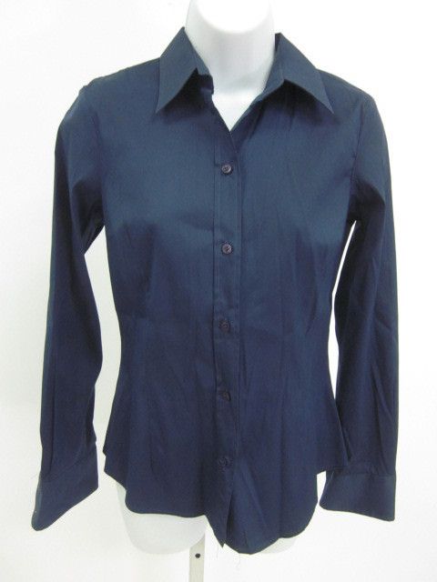 ZARA WOMAN Navy Cotton Button Down Top Blouse Sz M  