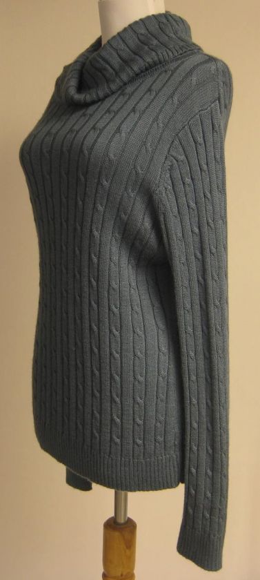 Ann Taylor Large Cowl Neck Cable Stitch Mineral Blue Sweater 