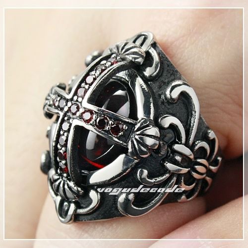 Goth Big Red Ruby Cross 316L Stainless Steel Gothic Punk Rock Mens 