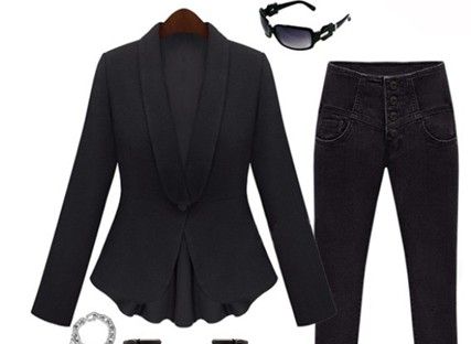 SLIM FIT ASYMMETRIC BLAZER SUIT COAT BLACK 1376  