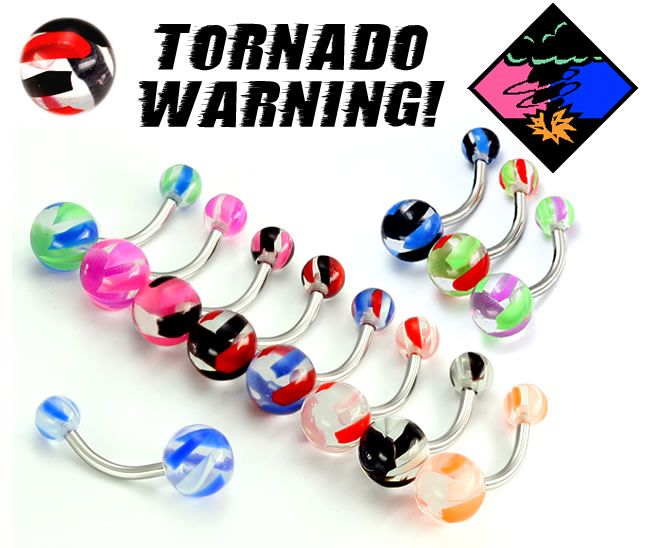 14g 12g 10g TORNADO WARNING Navel Belly Button Jewelry