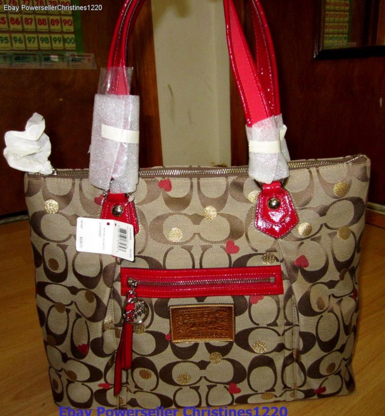 NWT COACH 16289 NEW POPPY SIGNATURE SATEEN LUREX GLAM TOTE Bag  