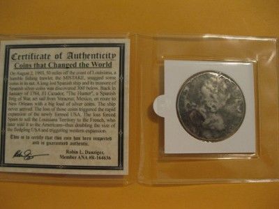 1783 El Cazador Shipwreck coin, 8 Reales large silver coin, Colonial 