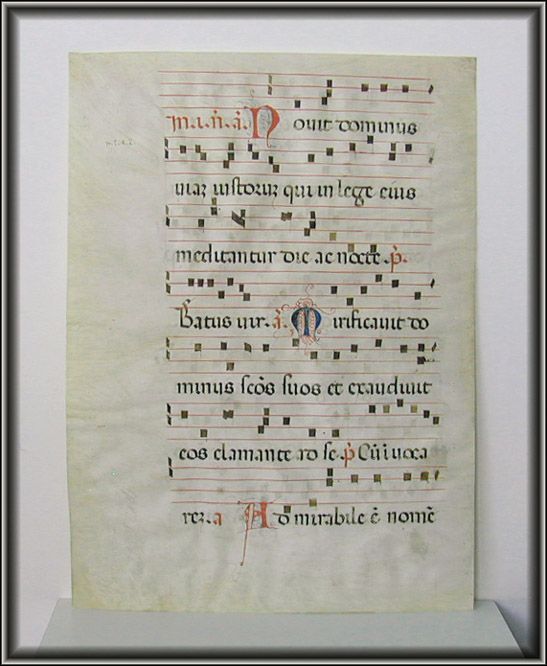 ILLUMINATED ANTIPHONAL LEAF Vellum GREGORIAN CHANT Manuscript Painting 