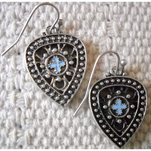 NWT LUCKY BRAND VINTAGE SILVERTONE ENAMEL HOOK EARRINGS  