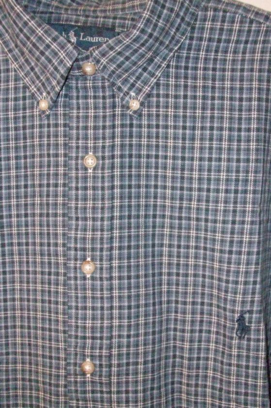   LAUREN BLUE NAVY PLAID LONG SLEEVE SPORT SHIRT 3XLT 3LT ★ $95  