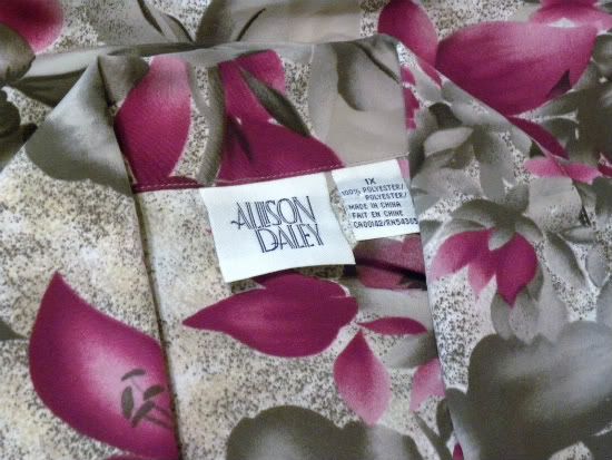 ALISON DALEY Pull On Blouse Sz 1X Career Floral Burgandy Mauve Gray 