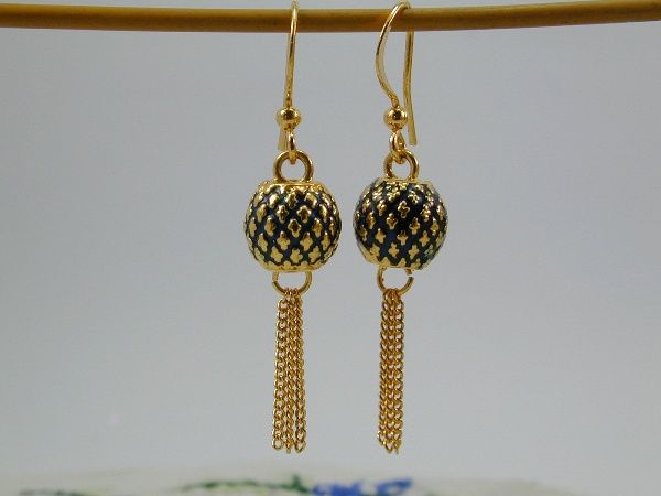 Dangle Bead Adorable 22k 18k Gold GP Baht Thai Earrings  