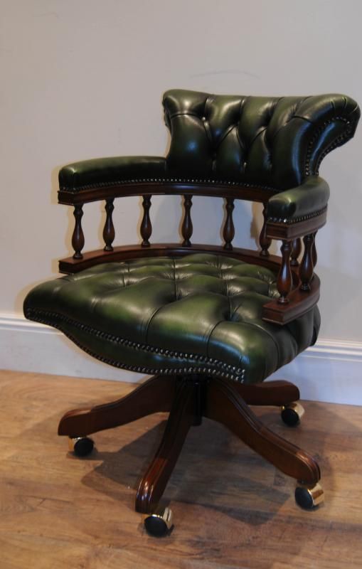 Leather Captains Tub Chair Swivel Office  