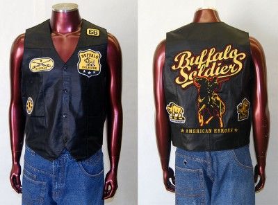 Buffalo Soldiers Black Leather Vest Buffalo Soldiers Sleeveless Motor 