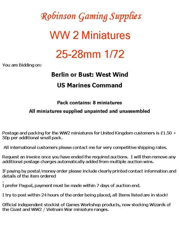 WW2 MINIATURES US MARINES COMMAND FIGURES 28mm 1/60  