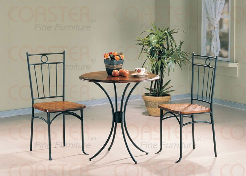 Modern Round Bistro Dining Table 3 Piece Set Wood Metal  