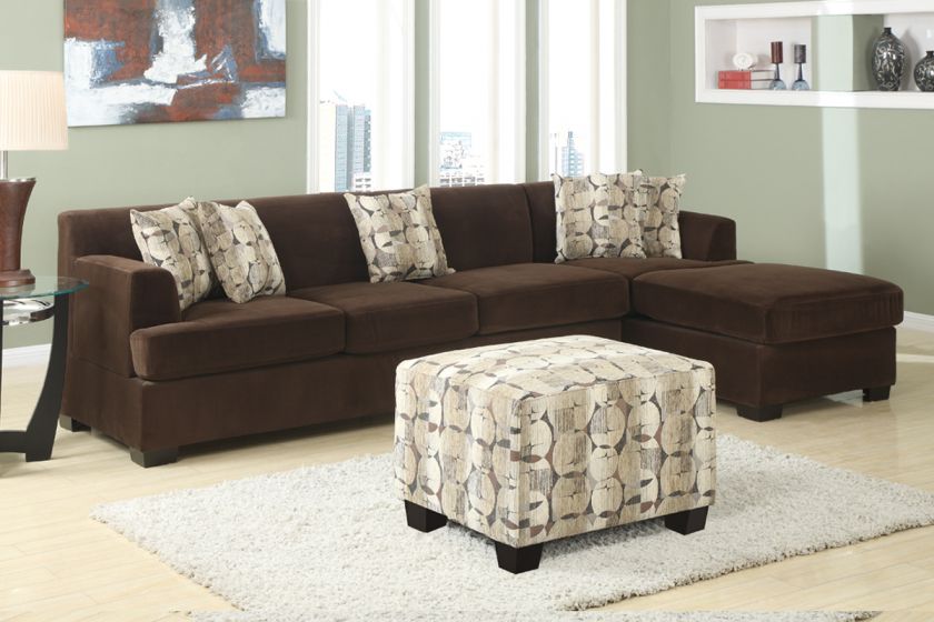 Soft & Smooth Chocolate Velvet Sectional Sofa Set 2 Pc Set w/ 5 Pcs 