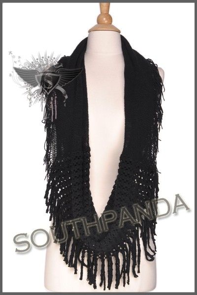 WS212 Black Tassel Multipurpose Women Neck Warmers Shawl Scarves Wrap 