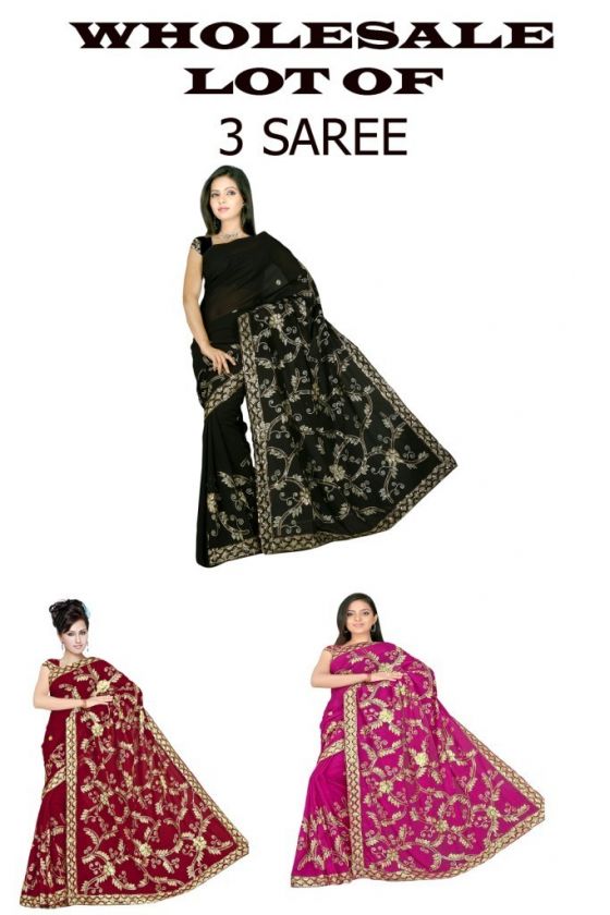 Wholesale Joblot 3 Heavy Sequin work Party Saree Sari A  