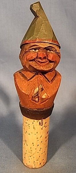 BEAUTIFUL BOTTLE STOPPER WOOD CARVED ANRI VINTAGE iB23  