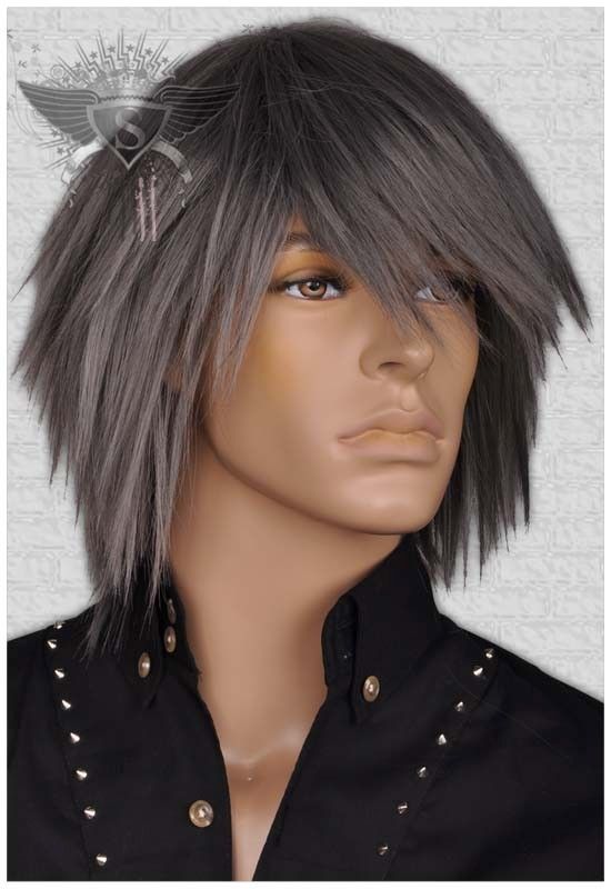 GW393 Grey Short Straight Punk EMO Costume Mens Wig  