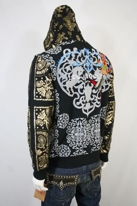   New Christian Audigier CA Skull Rose Foil Mens Jacket Hoodie Hoody XXL