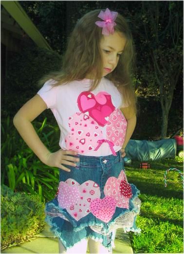 CUSTOM BOUTIQUE VALENTINES DENIM 3PC SKIRTJACKET SET 2T  