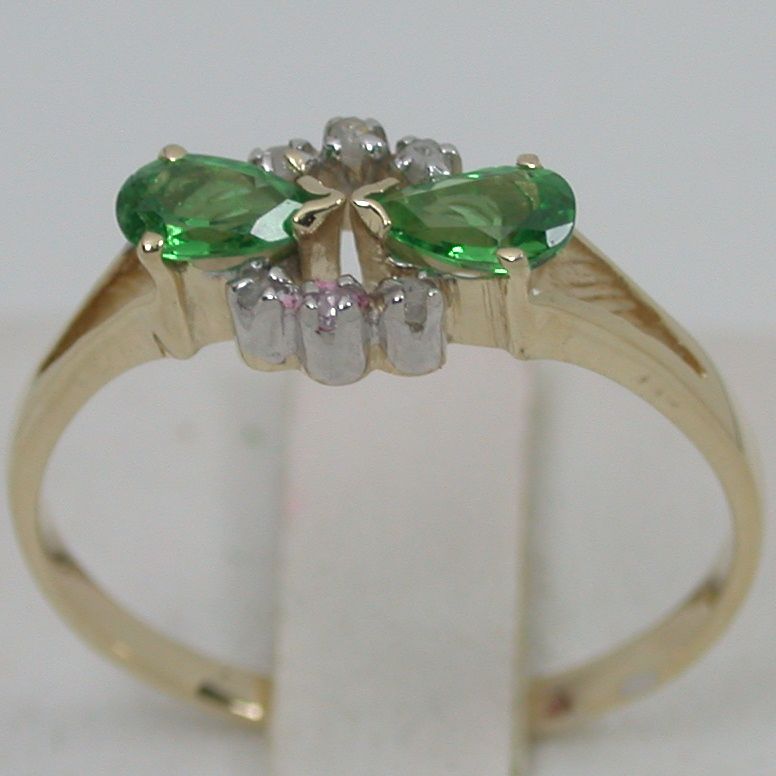 04 CTS 14K SOLID YELLOW GOLD AAA TSAVORITE GARNET TWO STONE BAND 