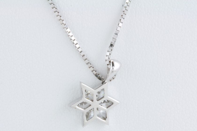18K Chain White Gold Jewish Star Diamond Pendant .7 ct  