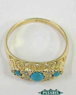 Fabulous 14k Y. Gold Turquoise & Diamond Designer Ring  