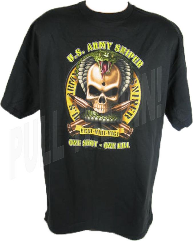 BLACK ARMY SNIPER T SHIRT ONE SHOT ONE KILL SM 2XL  