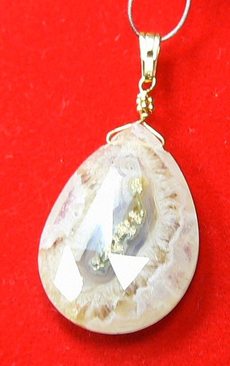 RARE NATURAL FACETED STALACTITE SOLAR QUARTZ BRIOLETTE 14K GOLD 