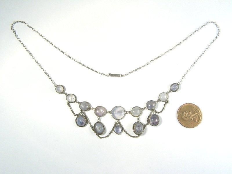 BEAUTIFUL ANTIQUE SILVER STAR SAPPHIRE ? FESTOON NECKLACE c1920s 