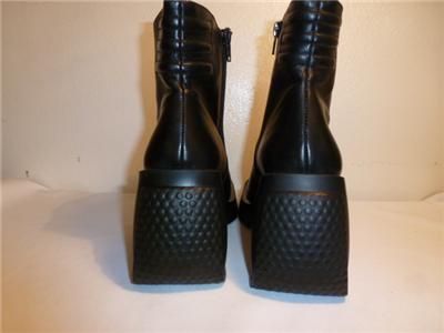 St. Johns Bay Italy Black Leather Chunky Wedge Heel Ankle Boots Margo 