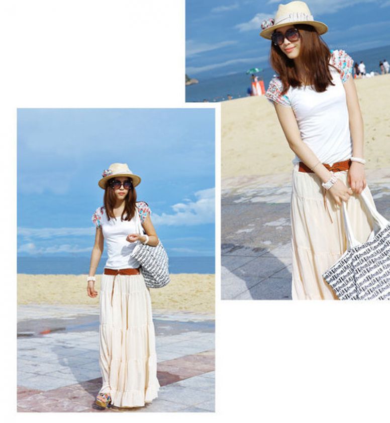 New Womens Bohenmia Korea Elegant Boho Ruffle Pleated Chiffon Maxi 