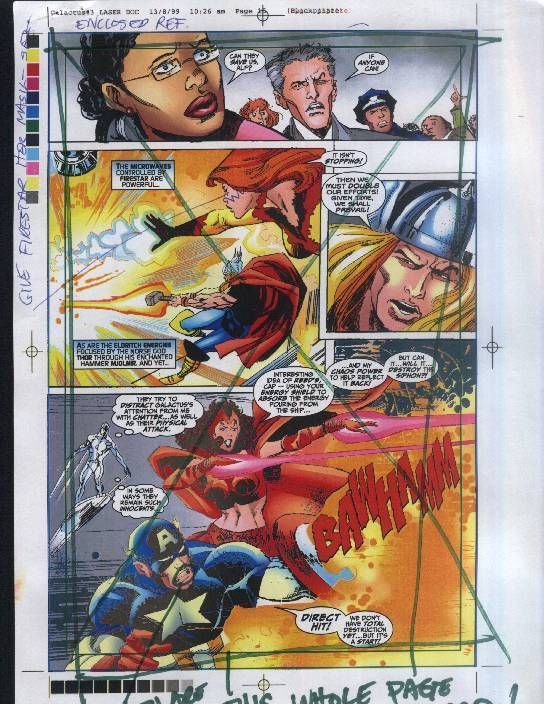   AVENGERS MARVEL PROOF ART PAGE SILVER SURFER/CAPTAIN AMERICA/THOR