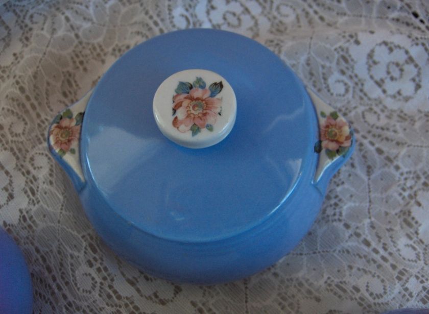   Hall’s Kitchenware China Rose Parade Blue Drip Jar Salt Pepper #1259