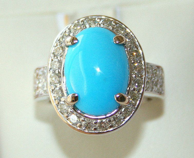 18k White Gold Turquoise Diamond Ring  