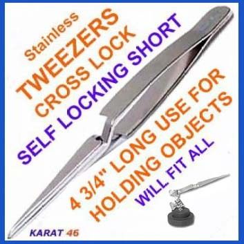 REVERSE ACTION TWEEZERS Cross Lock Short Jeweler solder  