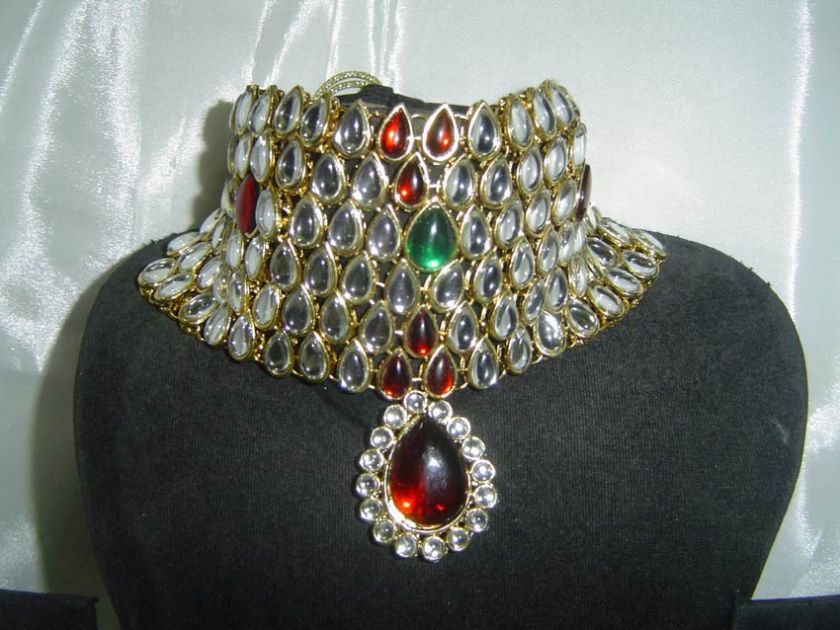 Bollywood India Jodha Akbar Wedding Kundan Bridal Necklace set 8 Pcs 