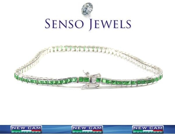 SENSO JEWELS BRACCIALE TENNIS ARGENTO BRILLANTI VERDI  