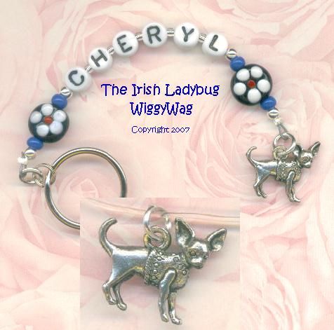 Personalized CHIHUAHUA Keyring Charm Flower  BLUE  