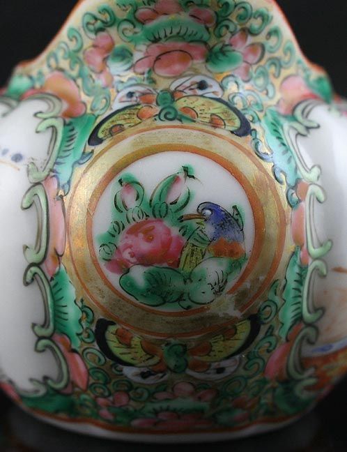 CHINESE EXPORT ROSE MANDARIN BIRD BUTTERFLY CREAMER  