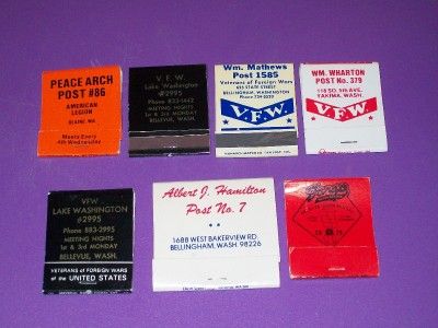 Vintage Lot of Veterans VFW Foreign Wars American Legion Matchbooks 7 