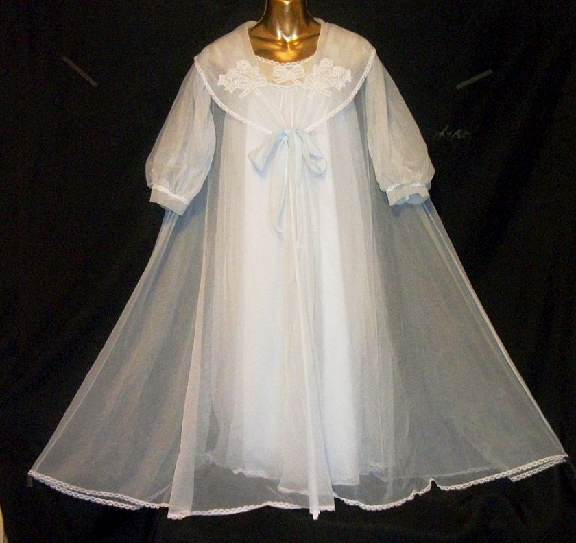 VTG 60s FLUFFY SISSY SHEER CHIFFON DREAMY PEIGNOIR ROBE GOWN SET 