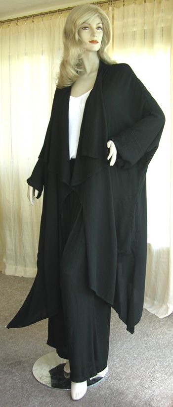 BLACK AMINA TRAPUNTO STITCHED DUSTER COAT M to 3X   