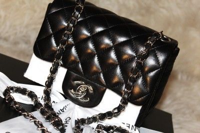 BNIB CHANEL CLASSIC QUILTED MINI FLAP BLACK LAMBSKIN SILVER HW SMALL 