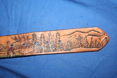   /painted LEATHER Wildlife MOUNTAIN man MENS Wilderness Scene BELT 36